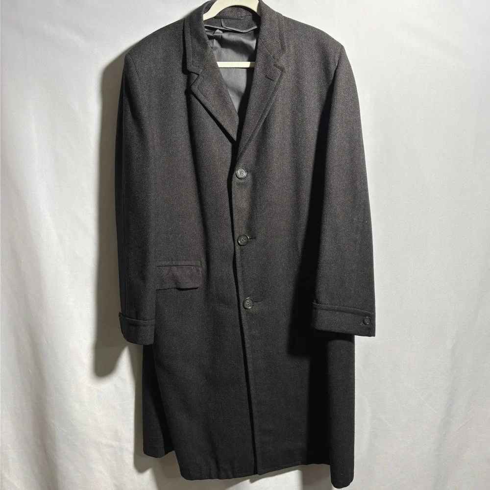 Mens XXL Vintage Charcoal‎ Gray Wool Overcoat Coat Langworthys Regent Gleneagles